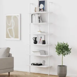 6-Shelf Ladder Bookshelf White