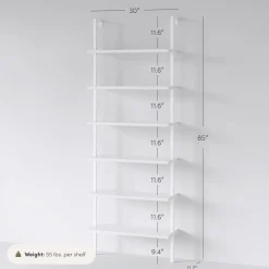 6-Shelf Ladder Bookshelf White