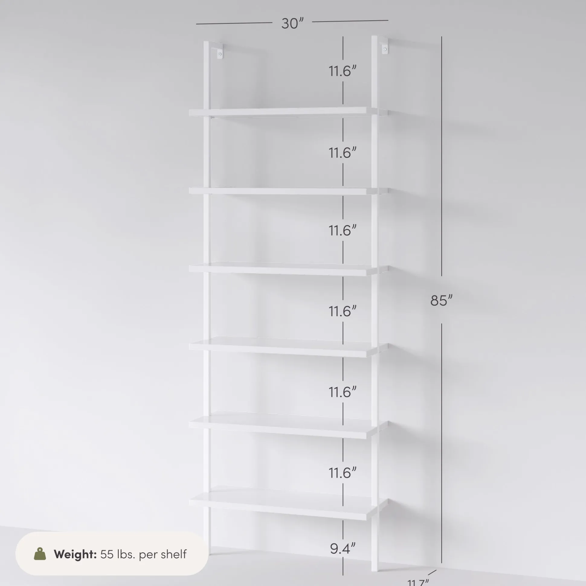 6-Shelf Ladder Bookshelf White
