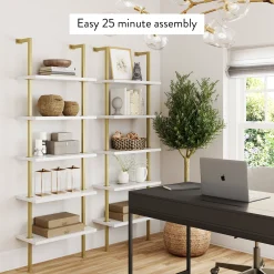5-Shelf Ladder Bookshelf White Gold