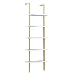 5-Shelf Ladder Bookshelf White Gold