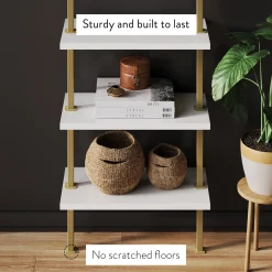5-Shelf Ladder Bookshelf White Gold