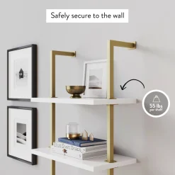 5-Shelf Ladder Bookshelf White Gold