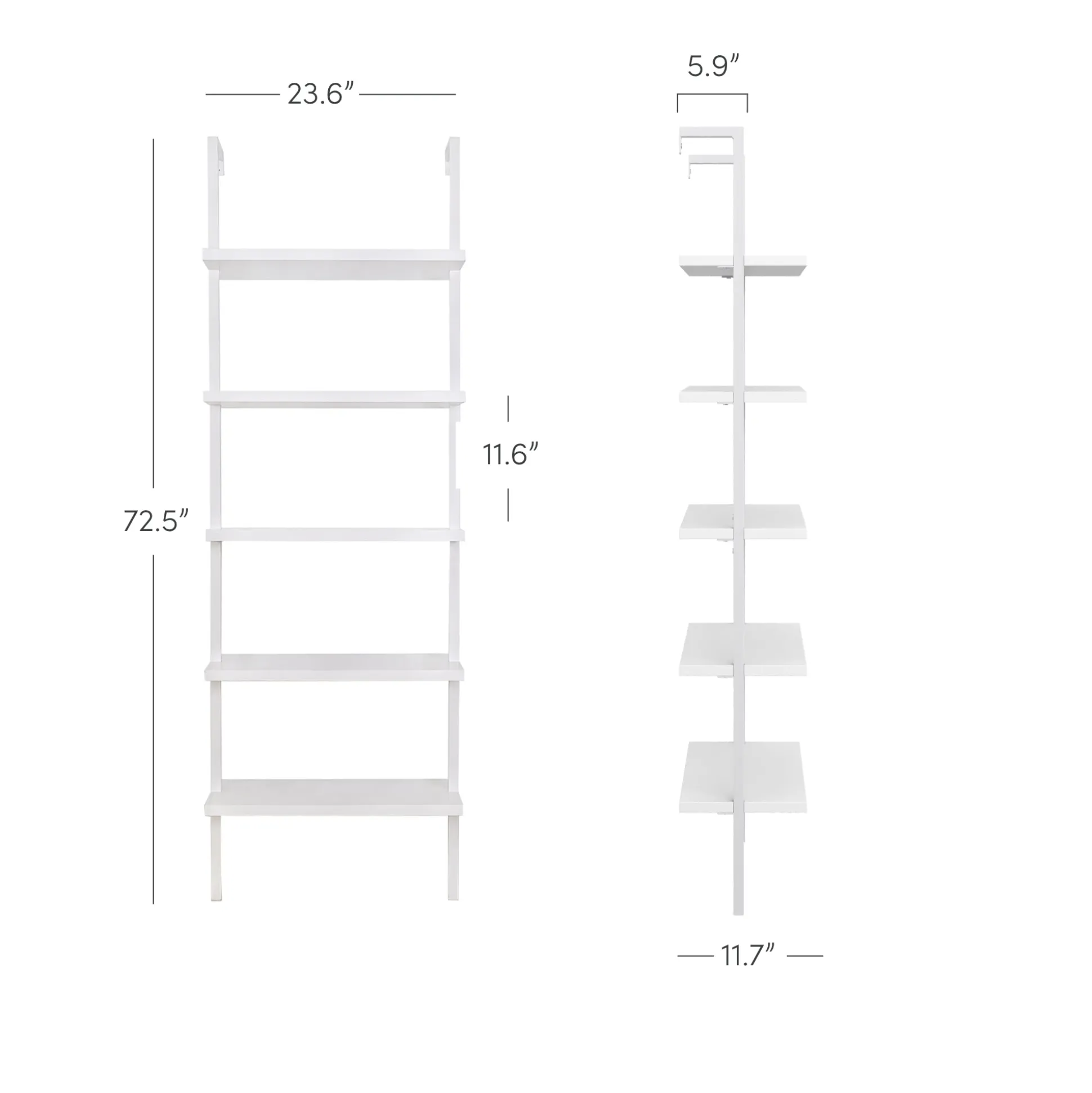 5-Shelf Ladder Bookshelf White