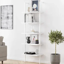 5-Shelf Ladder Bookshelf White