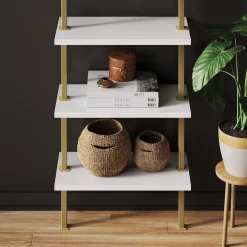 5-Shelf Ladder Wall Bookshelves White Gold (Set of 4)