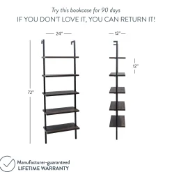 5-Shelf Ladder Wall Bookshelves Nutmeg (Set of 4)