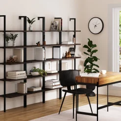 5-Shelf Ladder Wall Bookshelves Nutmeg (Set of 4)
