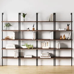 5-Shelf Ladder Wall Bookshelves Nutmeg (Set of 4)