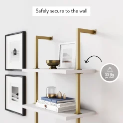 5-Shelf Ladder Wall Bookshelves White Gold (Set of 2)