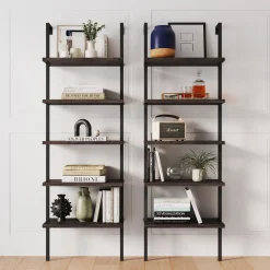 5-Shelf Ladder Wall Bookshelves Nutmeg (Set of 2)