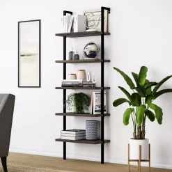 5-Shelf Ladder Wall Bookshelves Nutmeg (Set of 2)