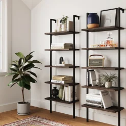 5-Shelf Ladder Wall Bookshelves Nutmeg (Set of 2)