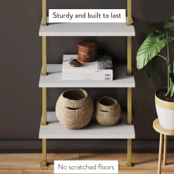5-Shelf Ladder Wall Bookshelves White Gold (Set of 3)