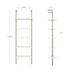 5-Shelf Ladder Wall Bookshelves White Gold (Set of 3)