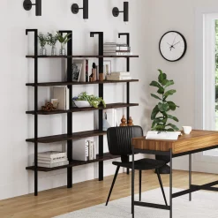5-Shelf Ladder Wall Bookshelves Nutmeg (Set of 3)