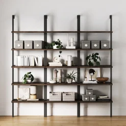 5-Shelf Ladder Wall Bookshelves Nutmeg (Set of 3)