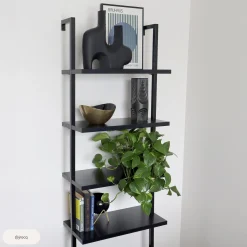 6-Shelf Wall Mount Bookshelf Black (Set of 2)