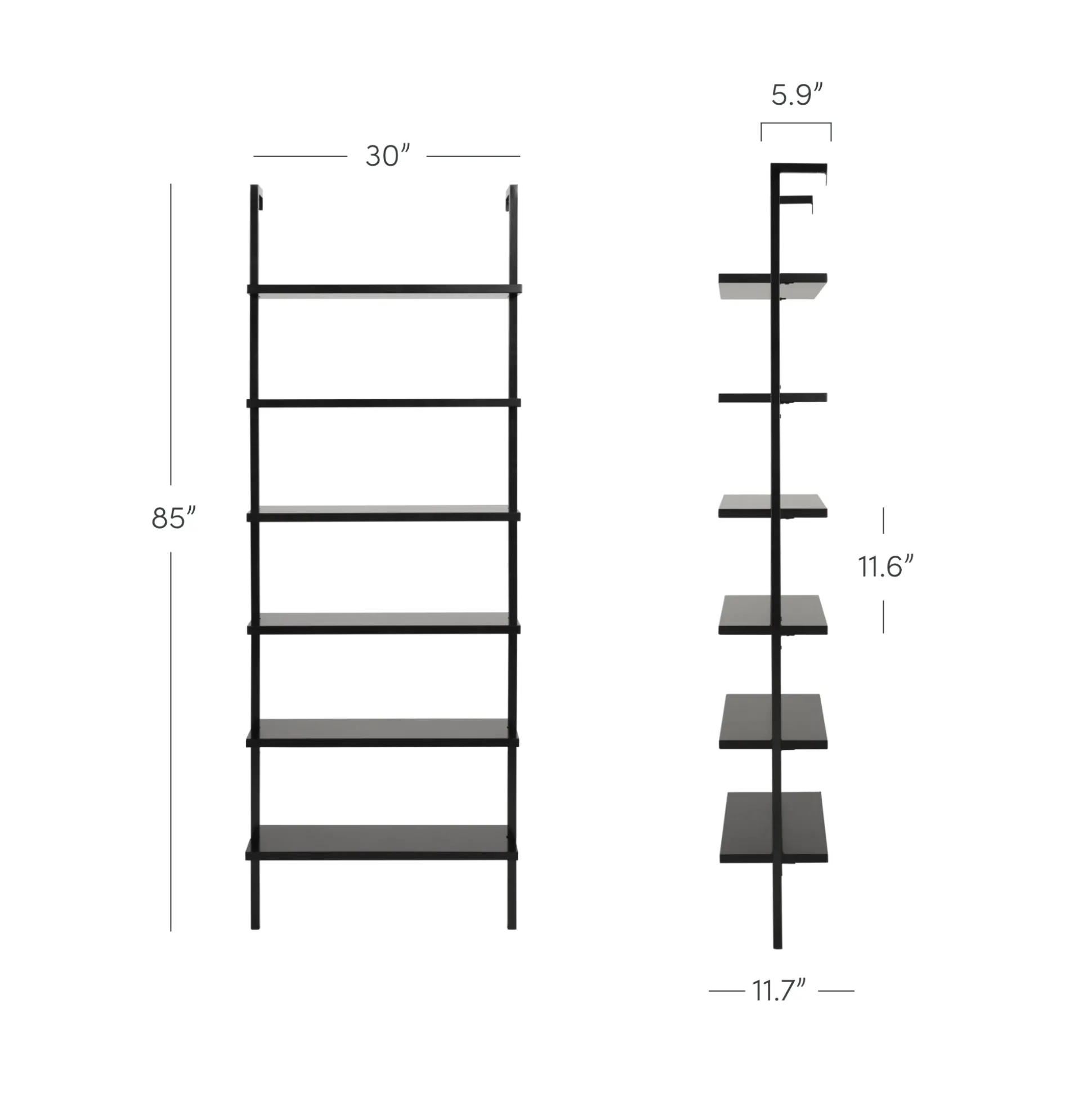 6-Shelf Wall Mount Bookshelf Black (Set of 2)