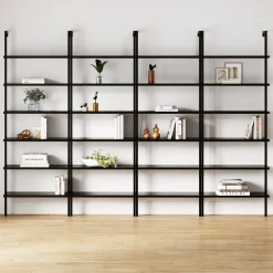 6-Shelf Wall Mount Bookshelf Black (Set of 4)