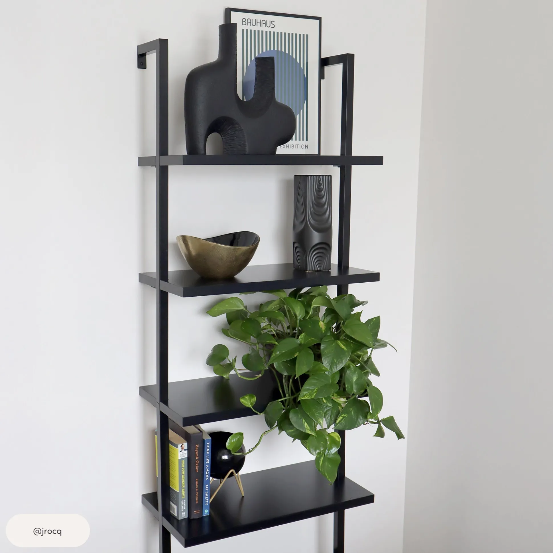 6-Shelf Wall Mount Bookshelf Black (Set of 4)