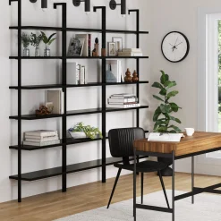 6-Shelf Wall Mount Bookshelf Black (Set of 3)