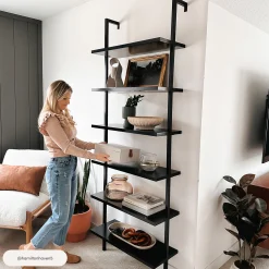 6-Shelf Wall Mount Bookshelf Black (Set of 3)