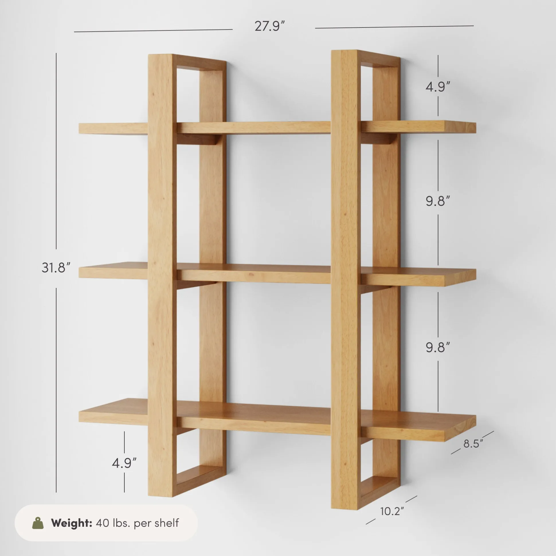 Solid Wood Adjustable Wall Shelf Warm Pine