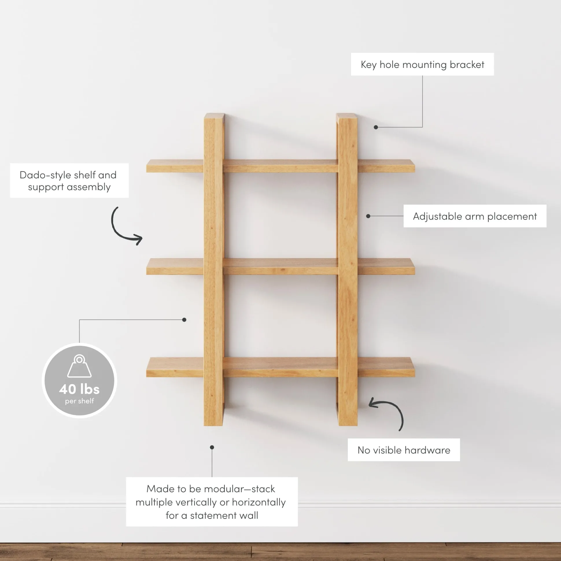 Solid Wood Adjustable Wall Shelf Warm Pine