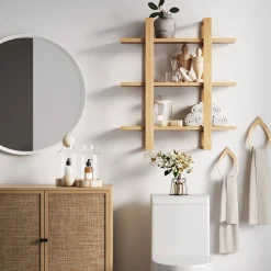 Solid Wood Adjustable Wall Shelf Warm Pine