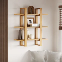 Solid Wood Adjustable Wall Shelf Warm Pine