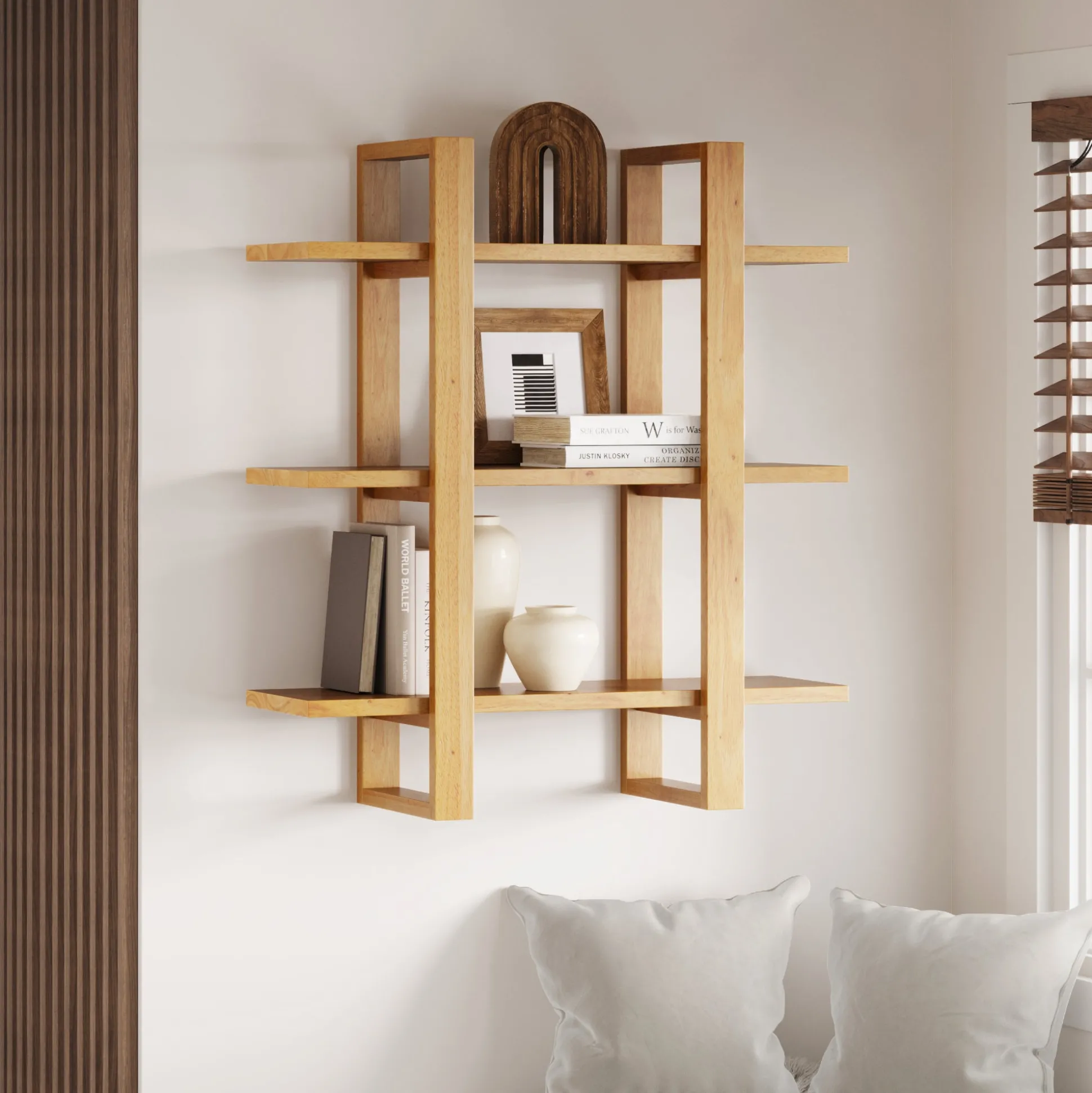 Solid Wood Adjustable Wall Shelf Warm Pine