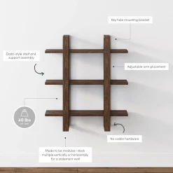 Solid Wood Adjustable Wall Shelf Dark Brown