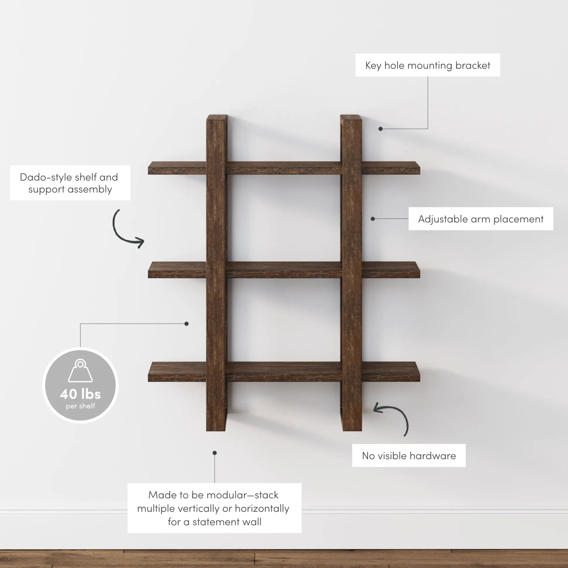 Solid Wood Adjustable Wall Shelf Dark Brown