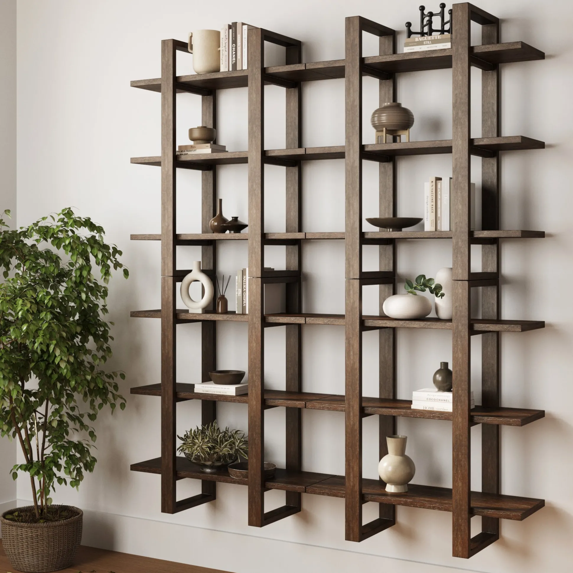Solid Wood Adjustable Wall Shelf Dark Brown
