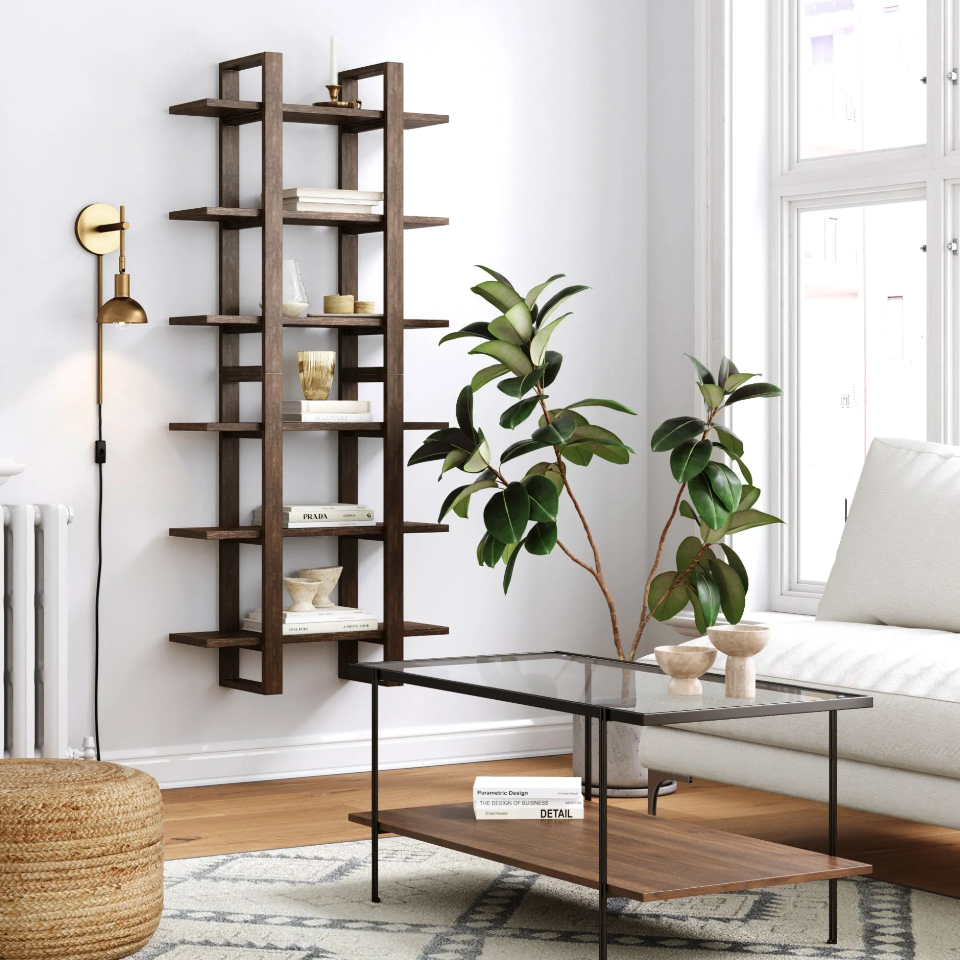 Solid Wood Adjustable Wall Shelf Dark Brown