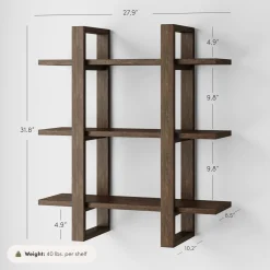 Solid Wood Adjustable Wall Shelf Dark Brown