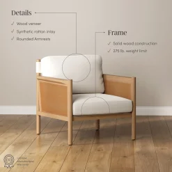 Solid Wood Boucle Accent Chair Rattan Arm Cream/Raw Oak (Set of 2)