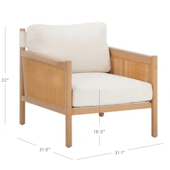 Solid Wood Boucle Accent Chair Rattan Arm Cream/Raw Oak
