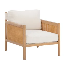 Solid Wood Boucle Accent Chair Rattan Arm Cream/Raw Oak