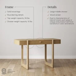 Solid Wood Desk with Drawer & Rounded Legs Light Brown