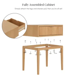 Solid Wood Fluted Desk & 2 Nightstands Bedroom Vanity Set