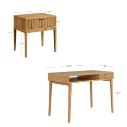 Solid Wood Fluted Desk & Nightstand Bedroom Vanity Set