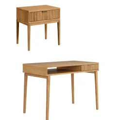Solid Wood Fluted Desk & Nightstand Bedroom Vanity Set