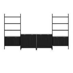 Solid Wood Fluted Entertainment Center Black Oak (2 Cabinets)