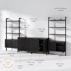 Solid Wood Fluted Entertainment Center Black Oak (2 Cabinets)