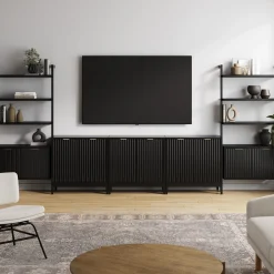 Solid Wood Fluted Entertainment Center (3 Cabinets)