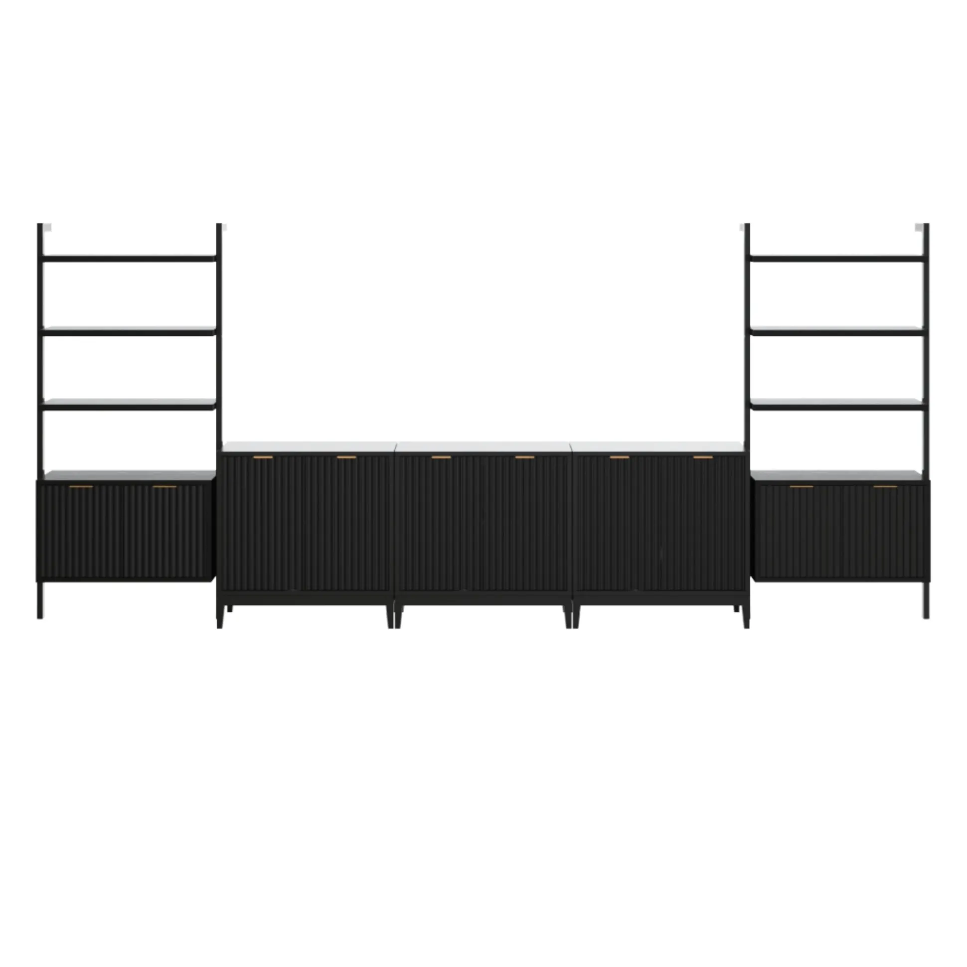 Solid Wood Fluted Entertainment Center (3 Cabinets)