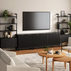 Solid Wood Fluted Entertainment Center (3 Cabinets)