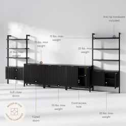 Solid Wood Fluted Entertainment Center (3 Cabinets)